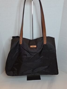 Roots Black Tote with Brown Handles